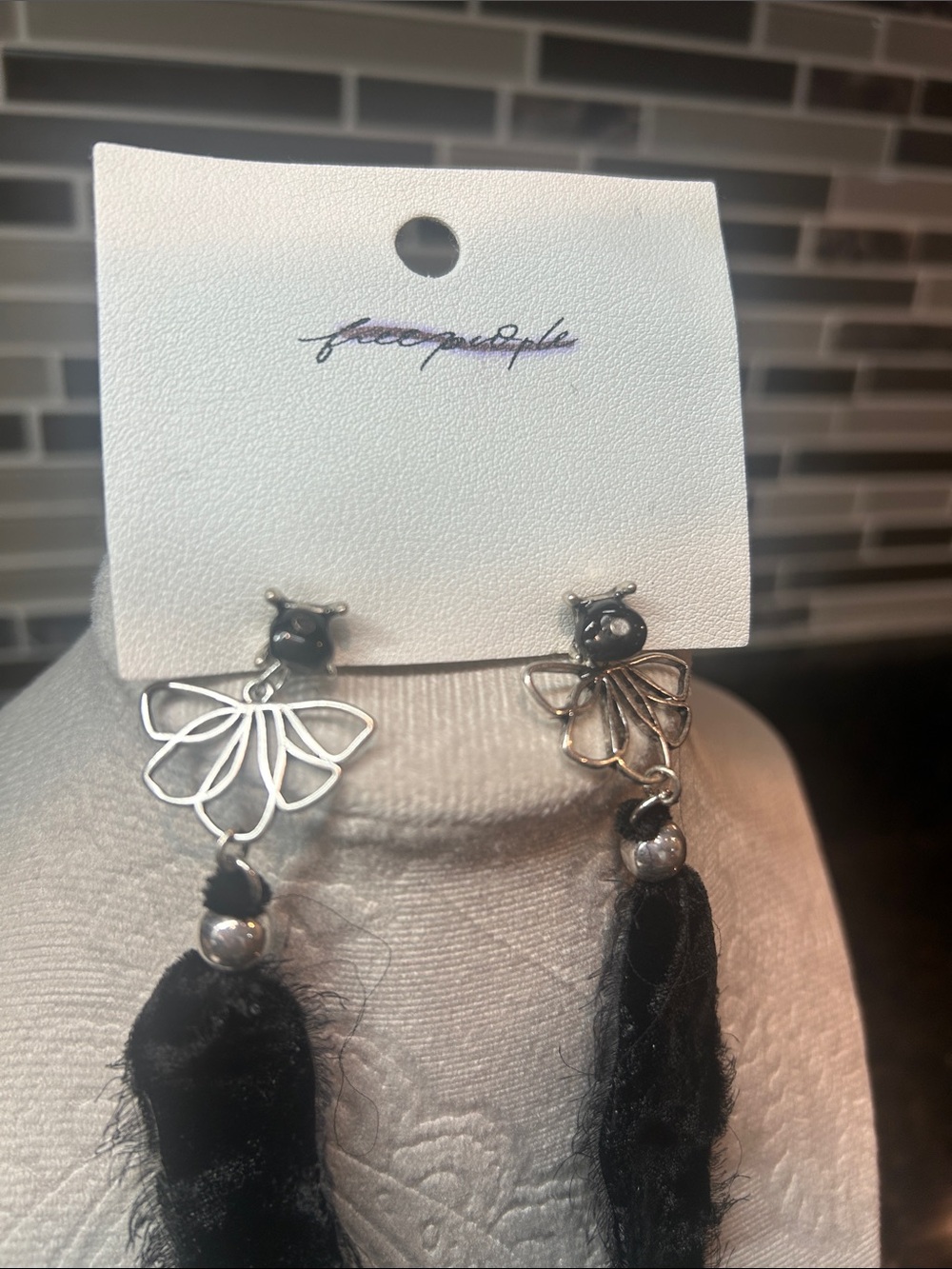 Free People Black Tassel Floral Drop Earrings - Picture 6 of 6